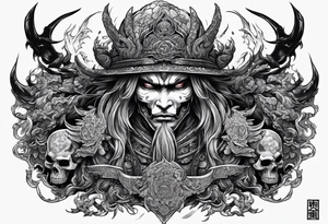 Necromancer consuming the souls from dead samurai warriors tattoo idea