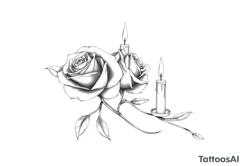 Passed love one, two roses, two candles, blue, hearts tattoo idea