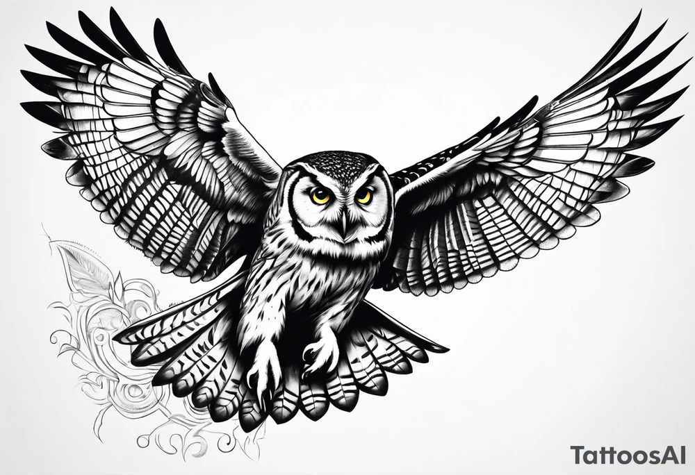 owl flying tattoo idea