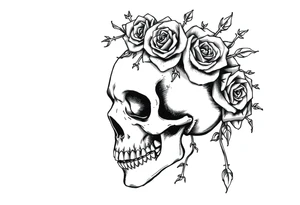 ornate skull adorned with crown of wild roses and thorns tattoo idea