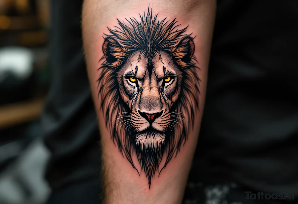 egyptian themed lion (red and black) tattoo idea