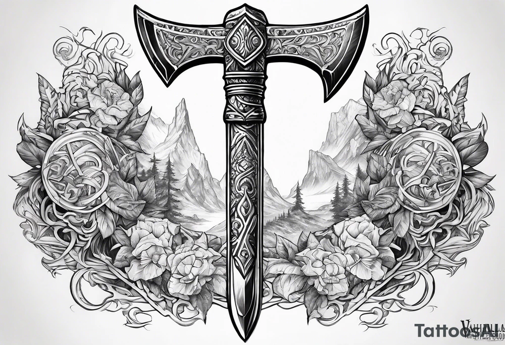 Valhalla sword axe tattoo idea