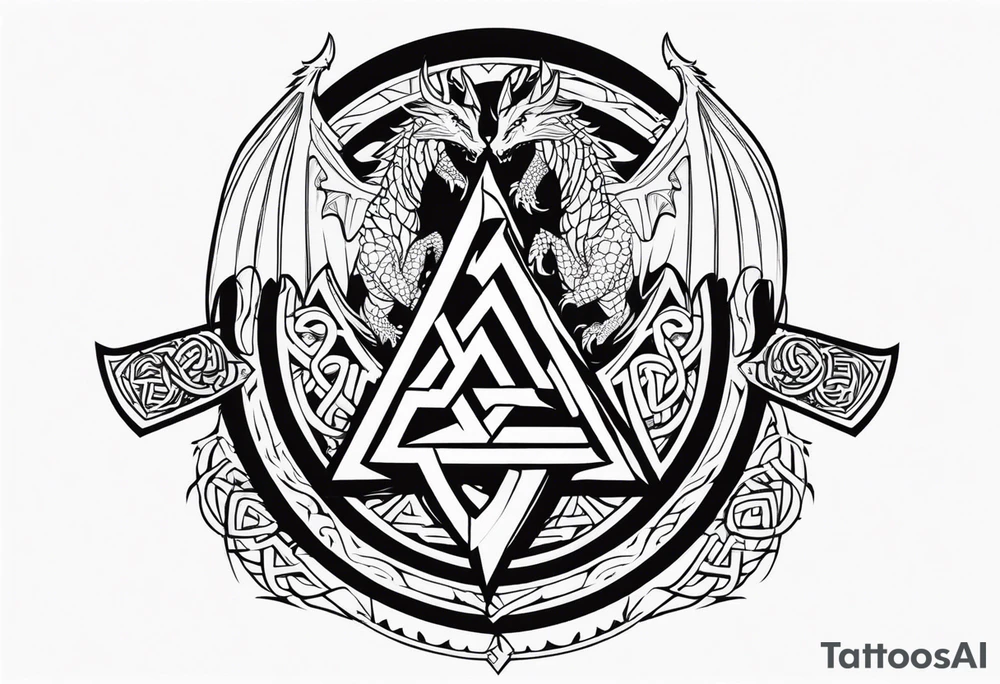 Valhalla sword shield dragon axe Valknut tattoo idea