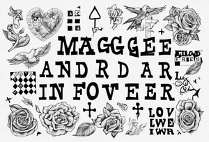 The words Maggie and Lucas and Love and Forever in a crossword puzzle tattoo idea