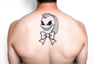Female oogie boogie with a bow simple linework only tattoo idea