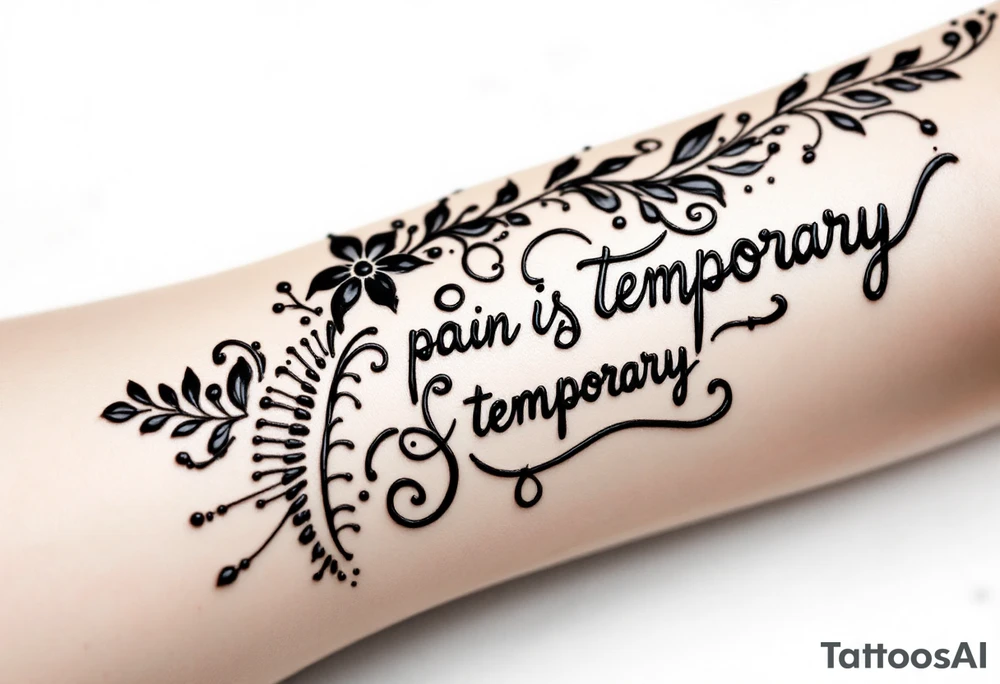 Indian style Henna tattoo for the inner wrist including words pain is temporary. Don’t show the wrist or arm tattoo idea