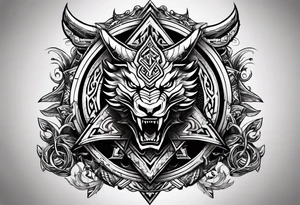 Valhalla sword shield dragon head axe Valknut tattoo idea