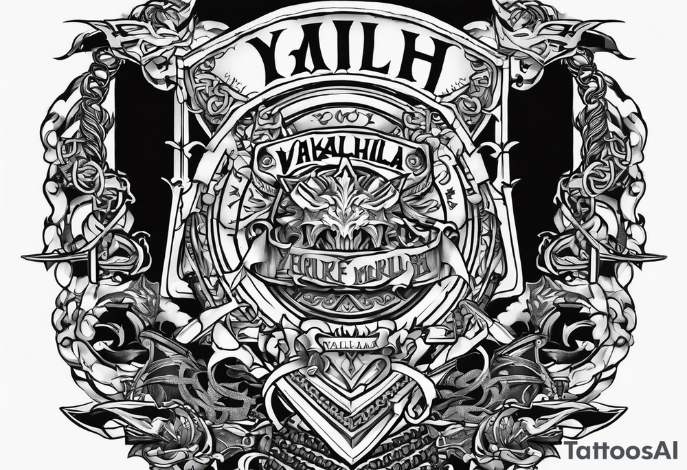 Valhalla stairs  sword shield chains tattoo idea