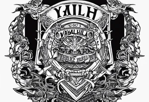 Valhalla stairs  sword shield chains tattoo idea