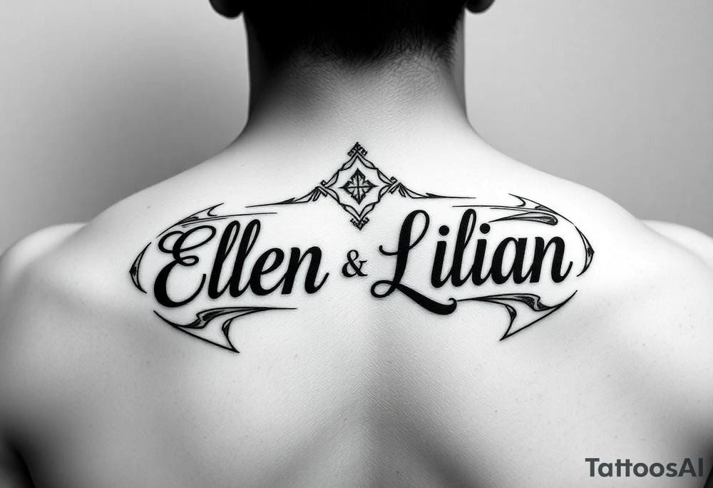 Geometric symetric Ellen and Lilian names tattoo idea