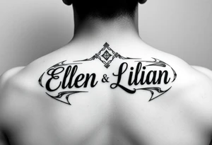 Geometric symetric Ellen and Lilian names tattoo idea