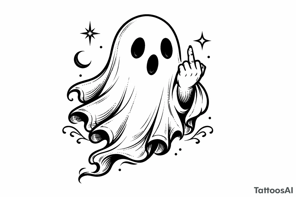 Spooky cute ghost giving middle finger, vintage tattoo flash style. tattoo idea