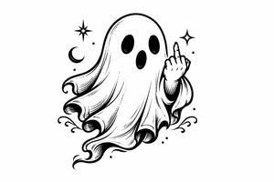 Spooky cute ghost giving middle finger, vintage tattoo flash style. tattoo idea