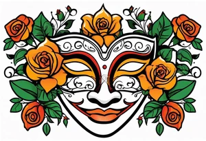 Laughing Male masquerade mask with orange and red roses tattoo idea