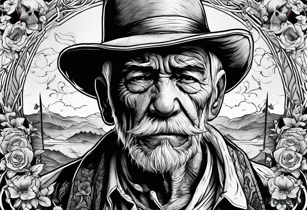 old man fighting with a skeleton tattoo idea