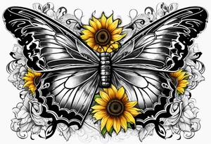 Winged cross with sunflower and butterflies tattoo idea