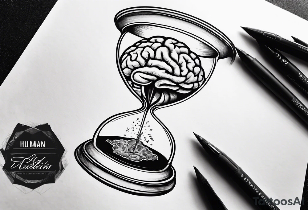 Human anatomical brain inside hourglass tattoo idea
