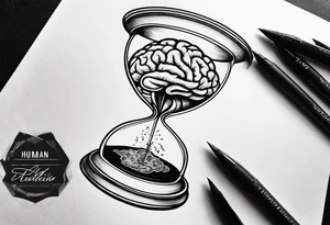 Human anatomical brain inside hourglass tattoo idea
