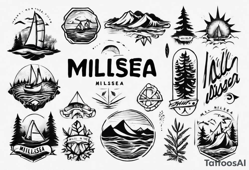 The word "MILLSEA", with an outdoors vibe. Block lettering tattoo idea