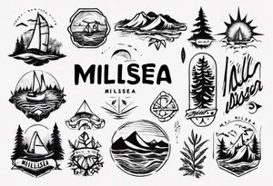 The word "MILLSEA", with an outdoors vibe. Block lettering tattoo idea
