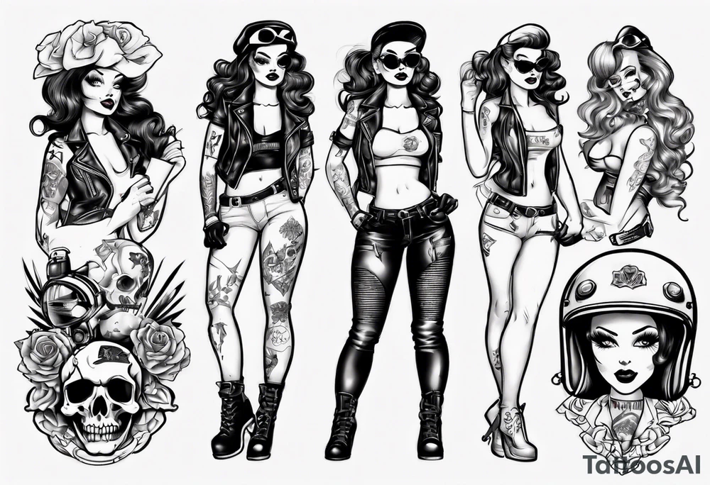 Pinup doll biker girl tattoo idea