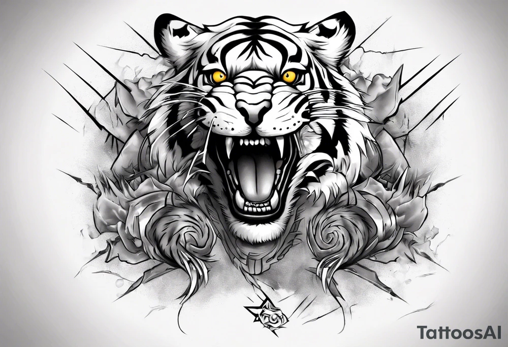 A tiger surrounded by lightning for a forearm sleeve. Alos leaving room for a symbol to be below the tiger tattoo idea