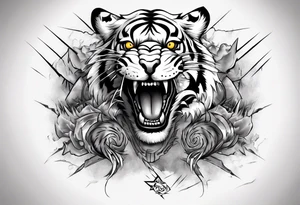 A tiger surrounded by lightning for a forearm sleeve. Alos leaving room for a symbol to be below the tiger tattoo idea