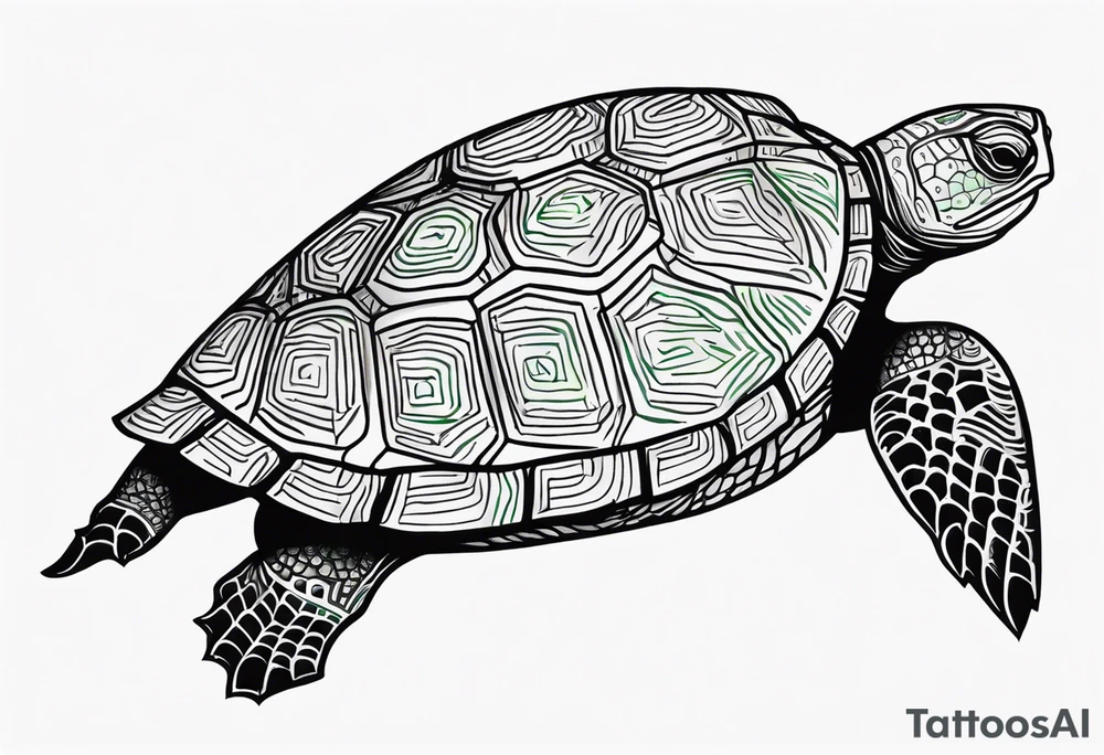 tropical psychedelic turtle's back, top down view, as seen from above tattoo idea