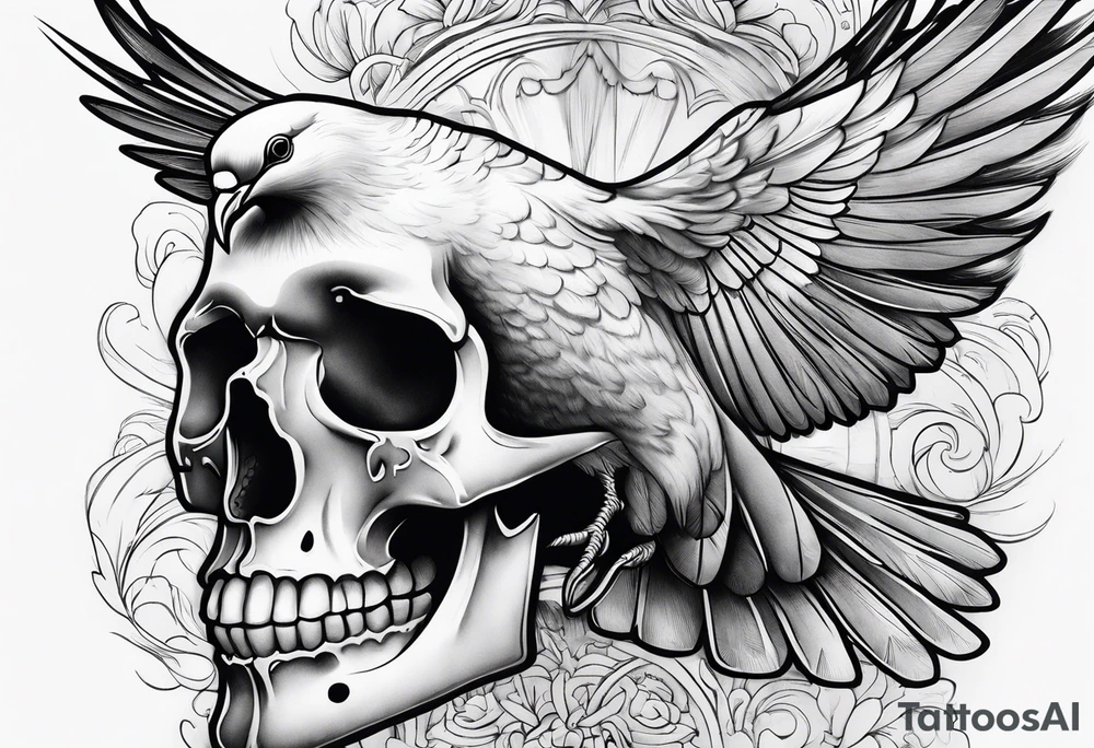 Dove pain hurt tears wrath skull tattoo idea