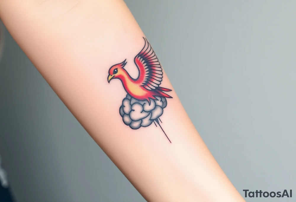 A phoenix flying out of a brain colorful tattoo idea