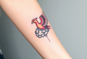 A phoenix flying out of a brain colorful tattoo idea
