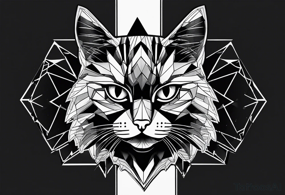 cat, abstract, geometric, lines, halftone, splatter, cat paw, hexagon tattoo idea