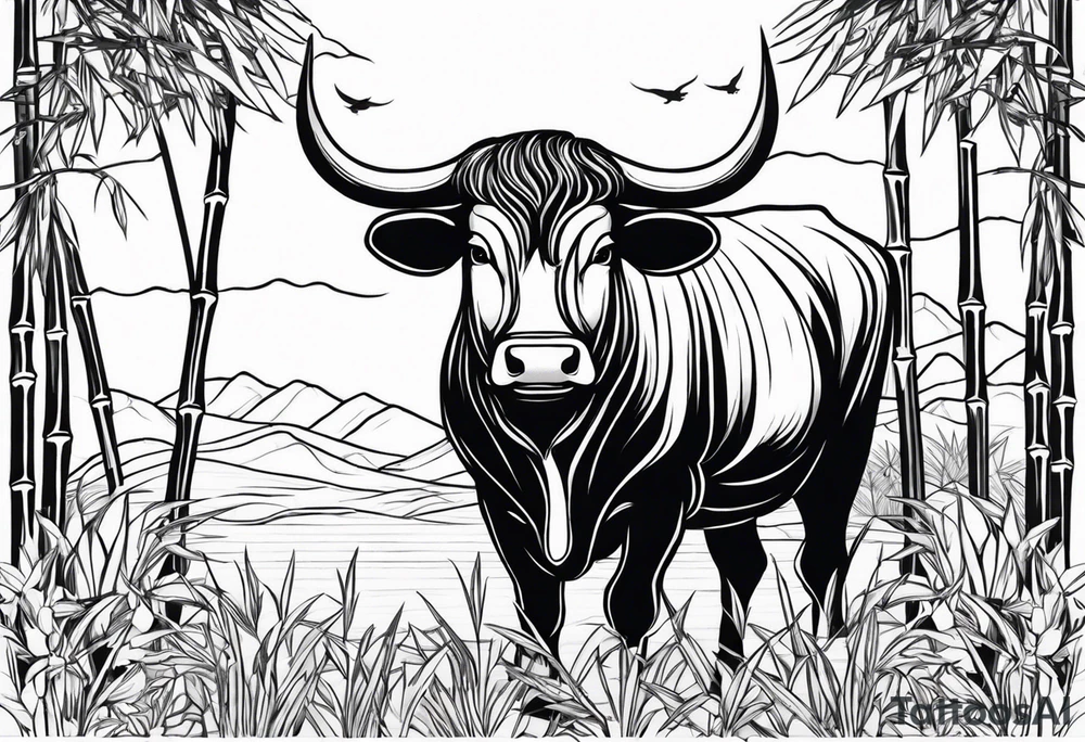 vietnamese ox in a bamboo field tattoo idea