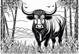 vietnamese ox in a bamboo field tattoo idea
