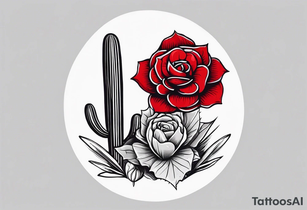 red rose, Mexican hat,  cactus, without skull tattoo idea