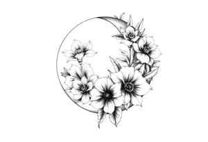 moon-shaped diferent flowers tattoo idea
