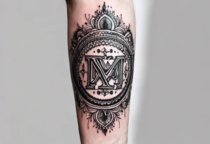 small tattoo on the forearm with the initials MLJ, date of birth 22/09/22 in the style of a moluccan tattoo tattoo idea