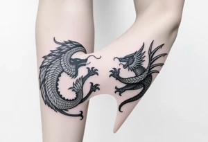 2 dragons symbolizing inner conflict, covering whole forearm tattoo idea