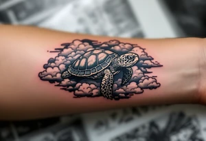 Turtle swimming in clouds tattoo idea