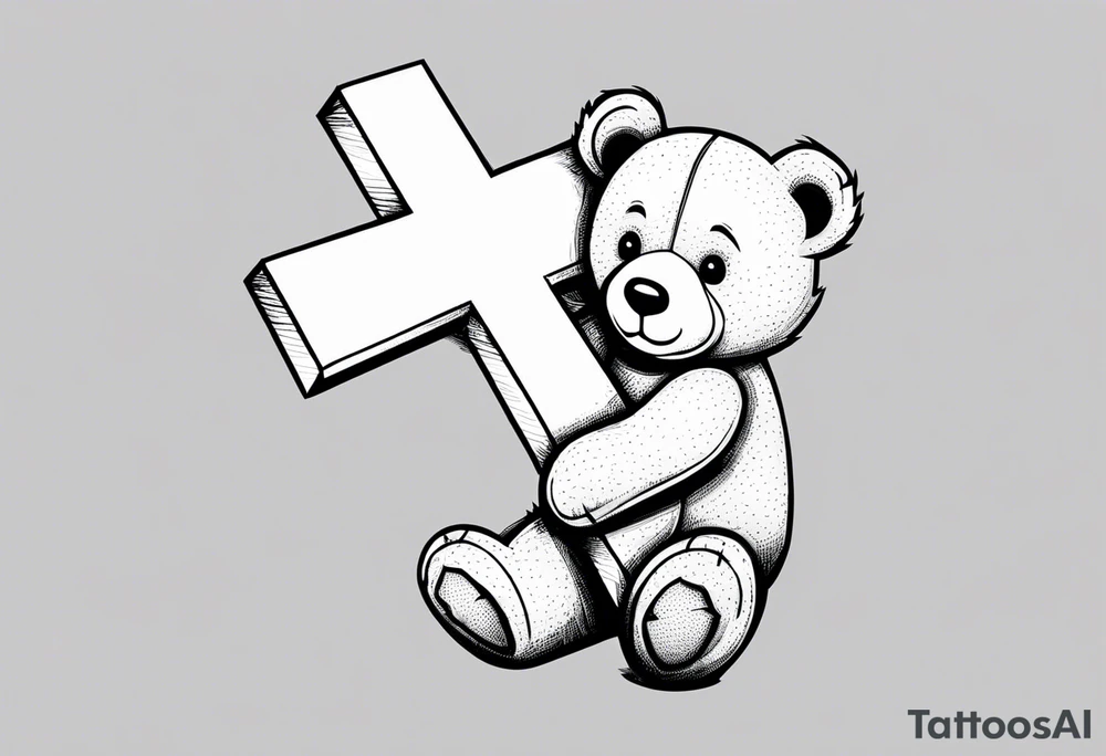 Teddy bear leaning against a cross tattoo idea