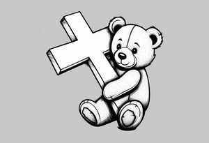 Teddy bear leaning against a cross tattoo idea