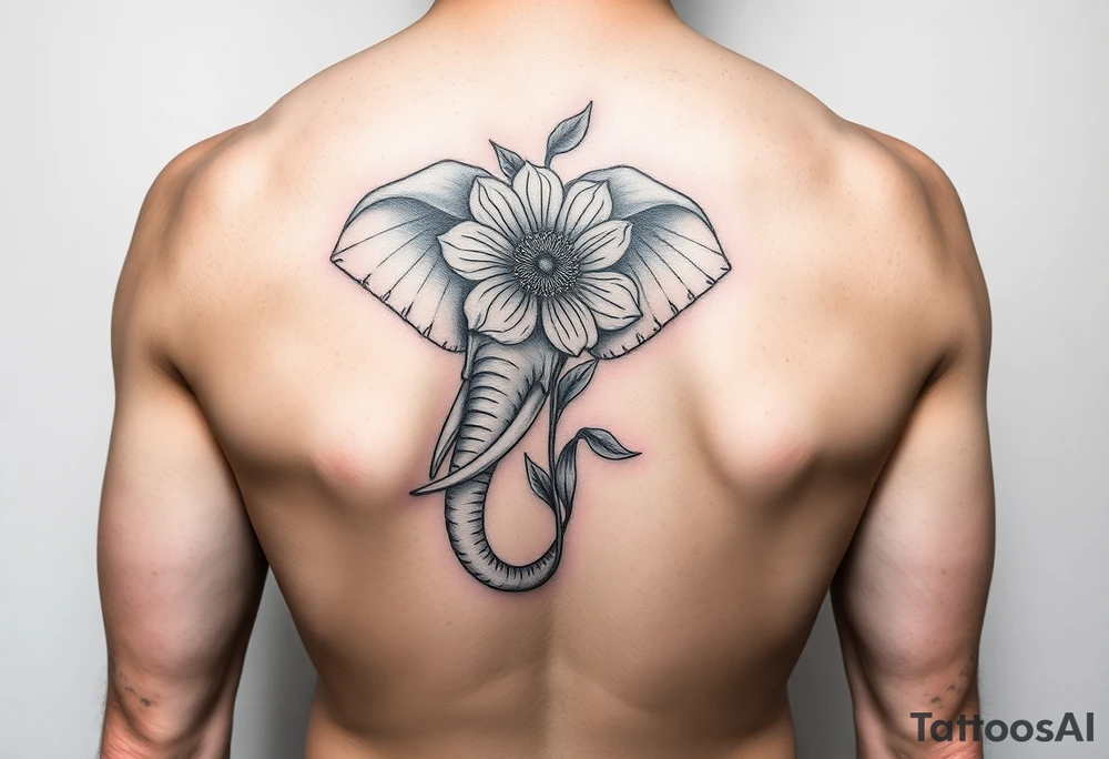feminine elephant holding flower tattoo idea