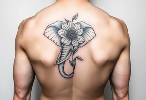 feminine elephant holding flower tattoo idea