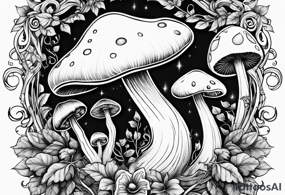 vines wrapped around a mushroom tattoo idea