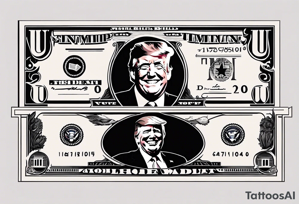 U.S. bills with President Trump laughing. tattoo idea