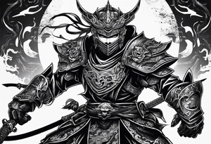 Angry Male Modern robot ninja with demon mask with swords in hands tattoo idea