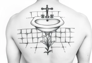 bathroom sink on tile floor with lily coming up out of the floor tattoo idea