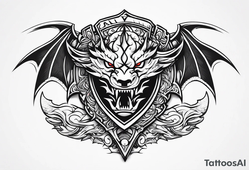 Valhalla sword shield dragon head axe tattoo idea