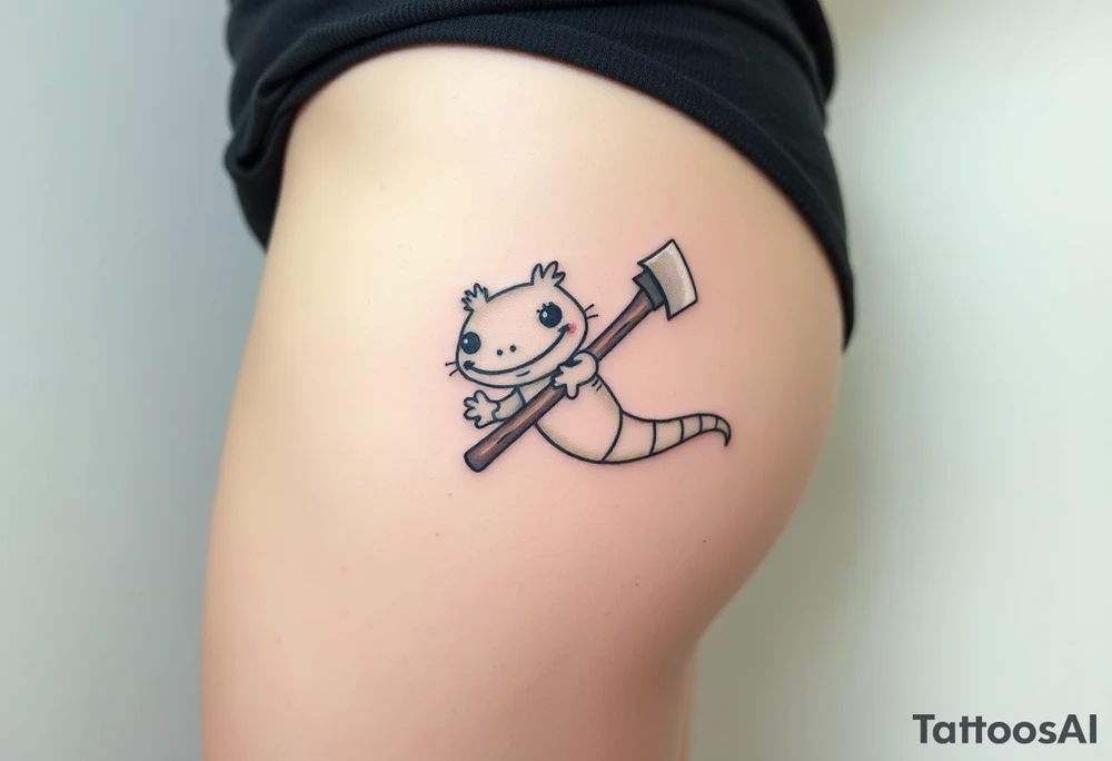 axolotl holding an axe tattoo idea