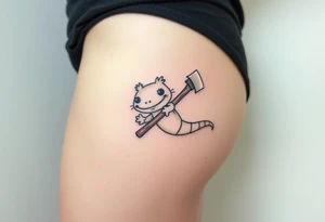 axolotl holding an axe tattoo idea